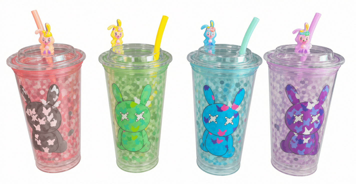 Bunny Glitter Tumbler Cups with Character Straws