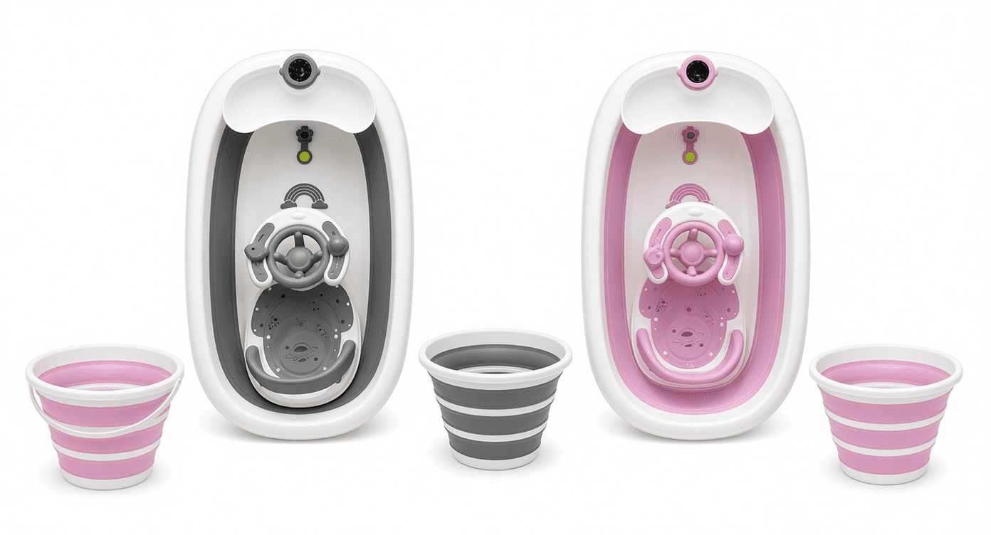 Foldable Baby Bath Tub with Seat & Bucket