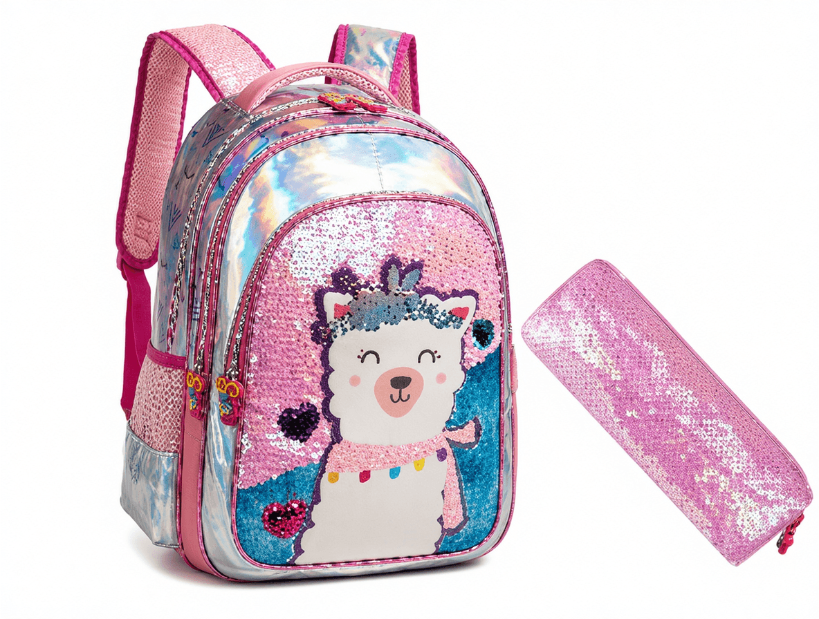 Sequin Llama Backpack with Pencil Case