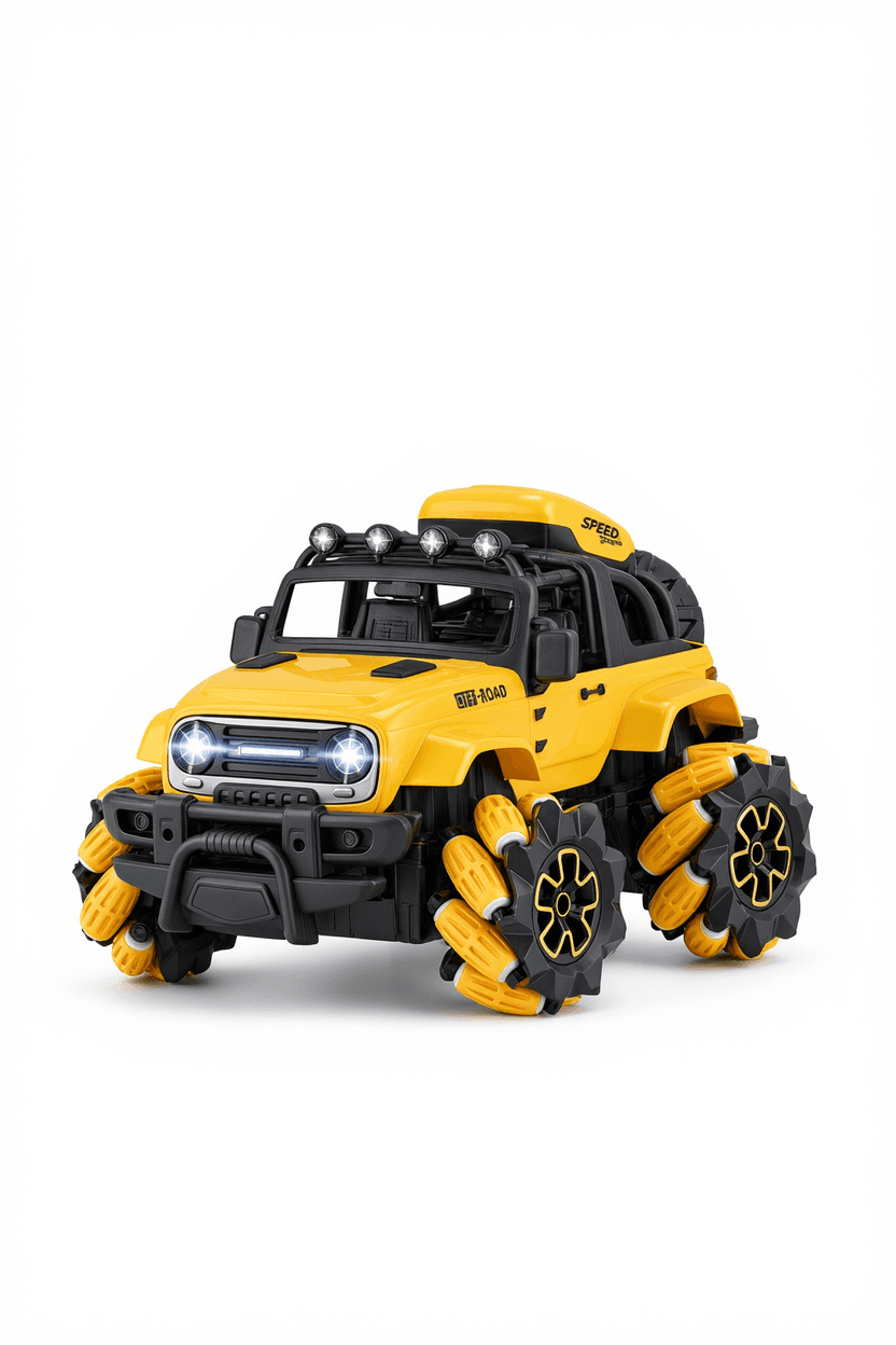 Yellow RC Off-Road Jeep with Mecanum Wheels