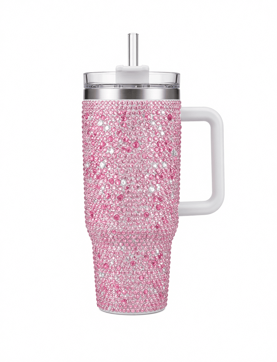 Pink Rhinestone Tumbler Cup with Handle