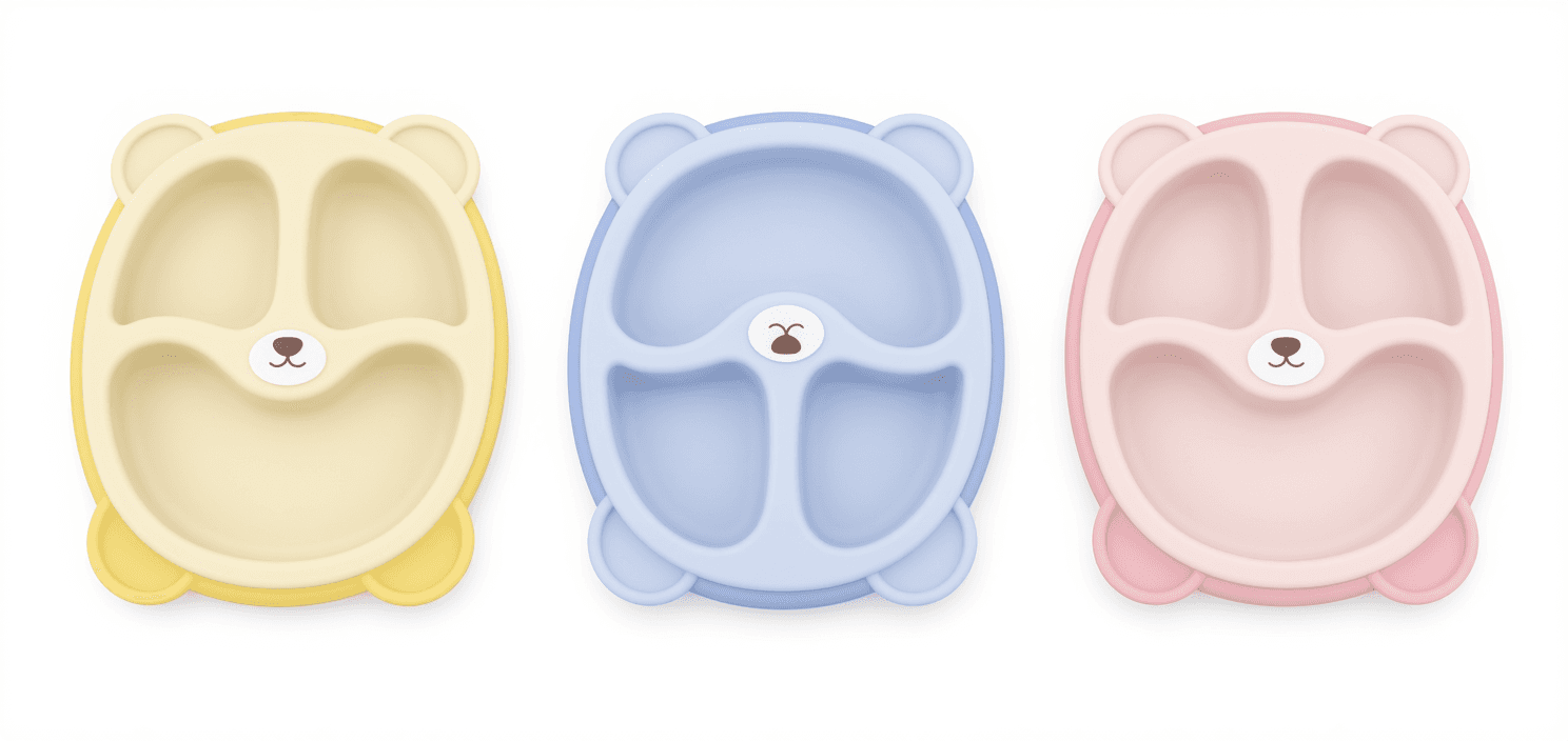 Bear Face Divided Silicone Plates Set
