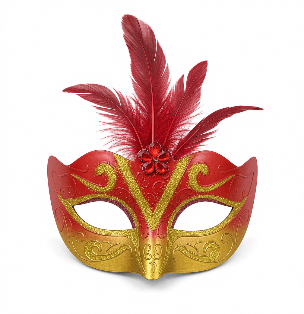 Red Gold Feather Masquerade Mask