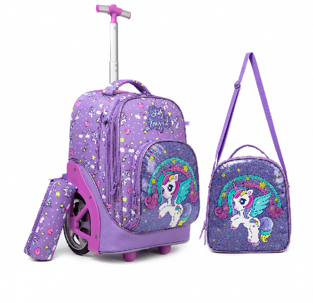 Unicorn Big Wheel Trolley Backpack 3PCS Set